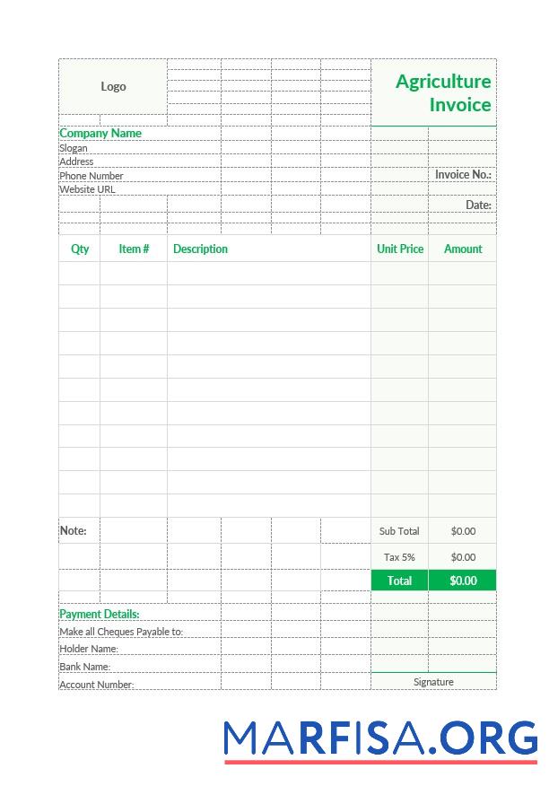 Blank Agriculture Invoice example